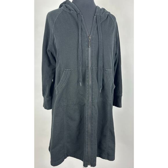 Norma Kamali Size Large Black Hooded Sweatshirt Mini Dress Zip Stylish Trendy - Picture 3 of 11